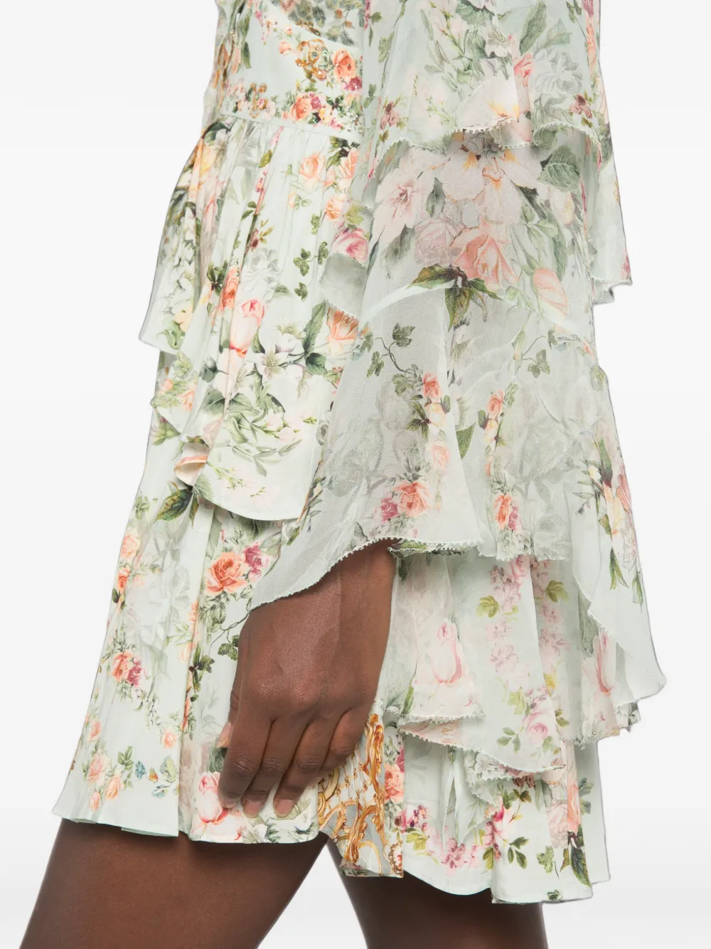 Camilla Mini-jurk met bloemenprint en ruches Groen