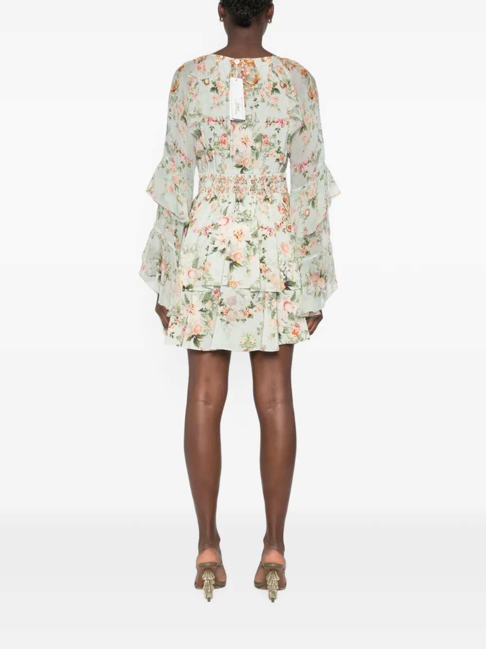 Camilla Mini-jurk met bloemenprint en ruches Groen