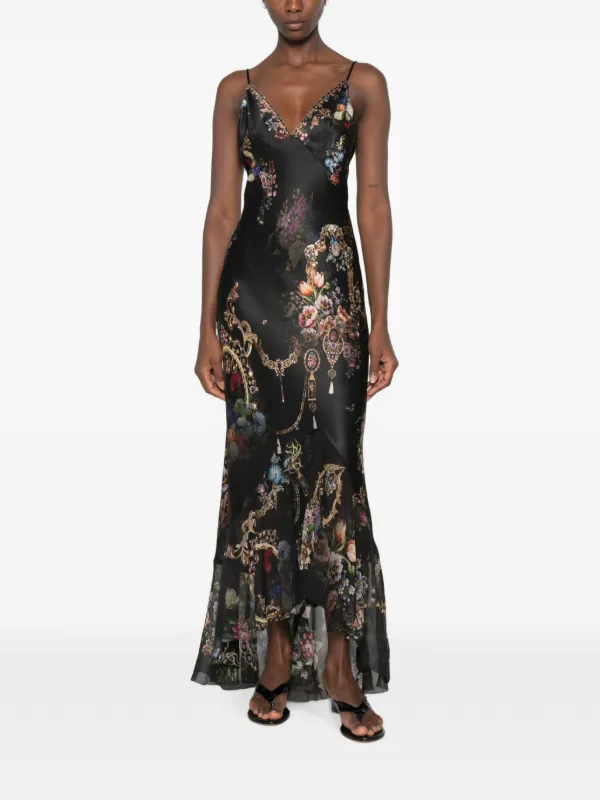 camilla formal dresses floral-print rhinestone-embellished Asymmetric Dress | Black Dresses under $100