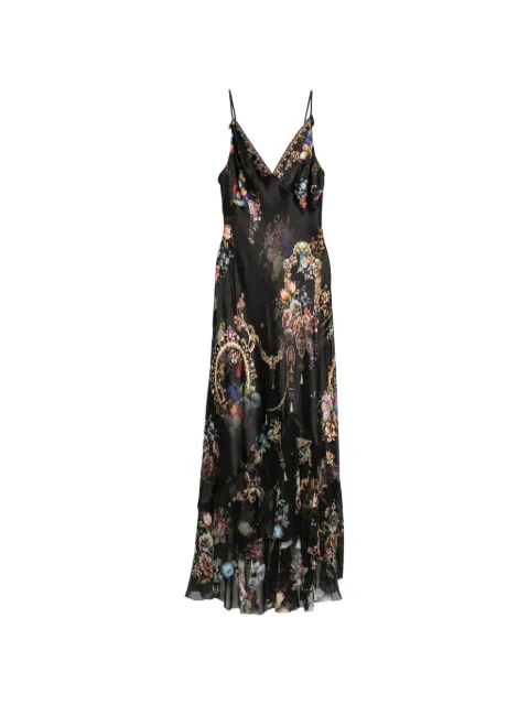 Camilla floral-print rhinestone-embellished asymmetric dress