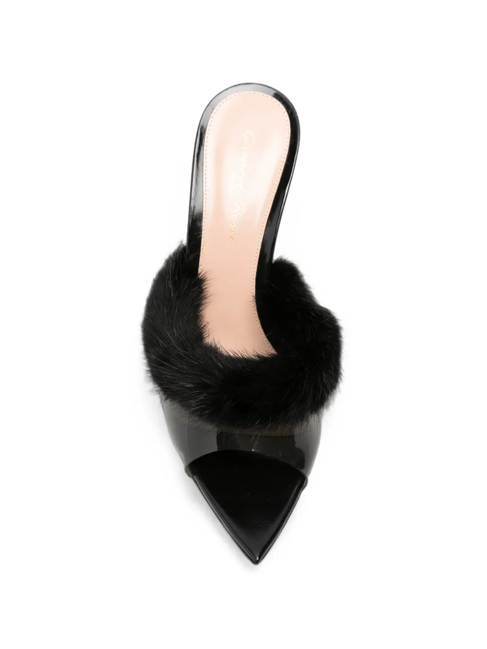 Gianvito Rossi Plexi feather-trim pointed-toe heeled sandals Zwart