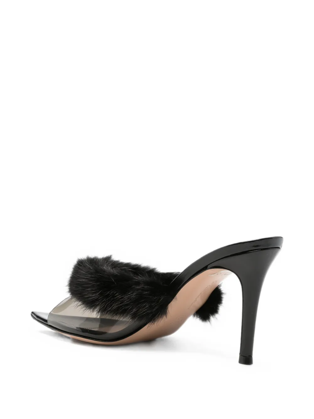 Gianvito Rossi Plexi feather-trim pointed-toe heeled sandals Zwart