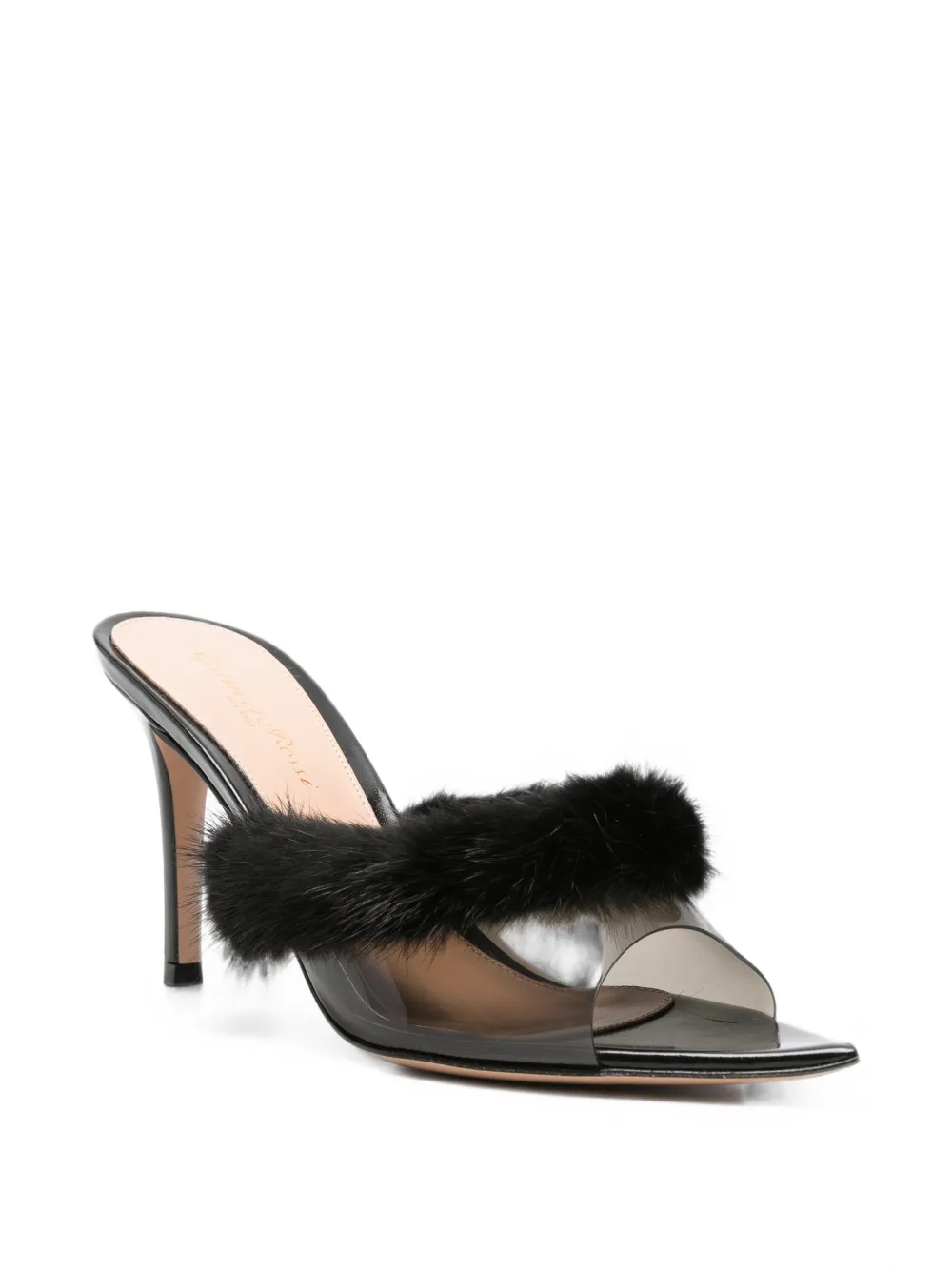 Gianvito Rossi Plexi feather-trim pointed-toe heeled sandals Zwart