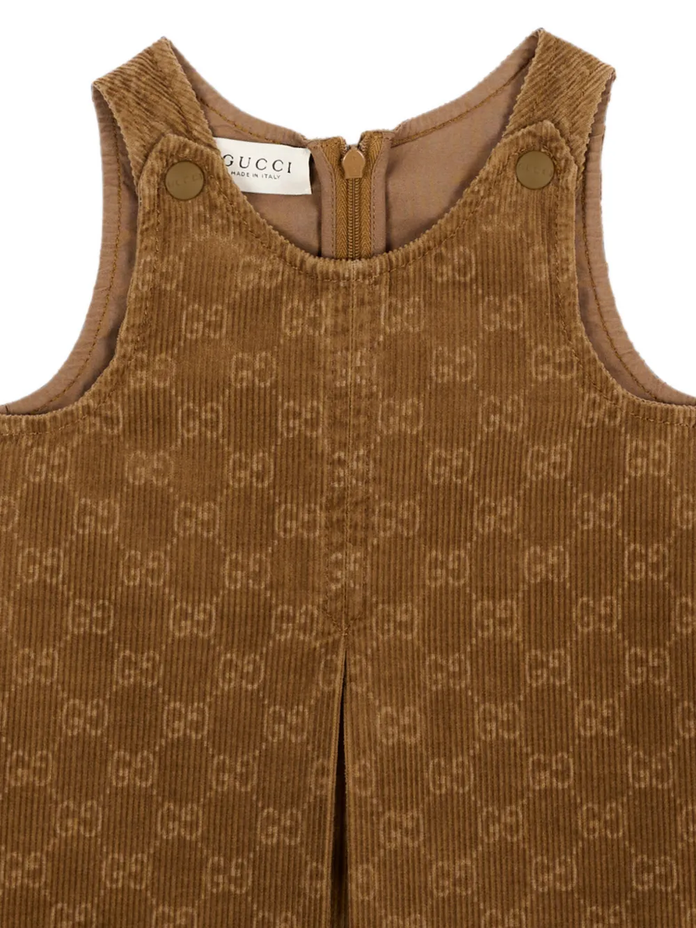 Gucci Kids Ribfluwelen jurk met GG-monogram Bruin