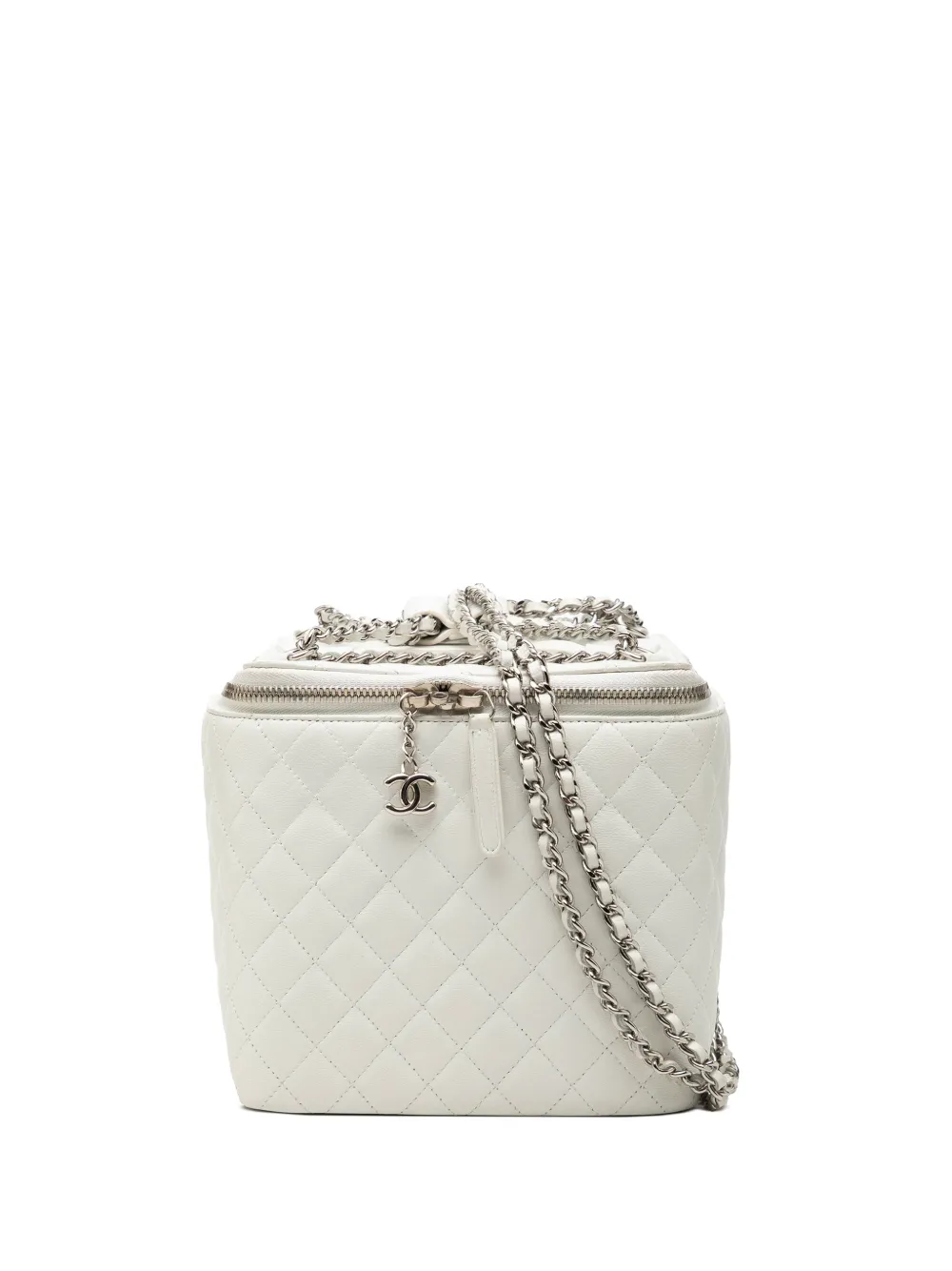 CHANEL Pre-Owned 2011 Large Quilted Lambskin Top Handle Jewelry Box With Chain vanity bag - Bianco