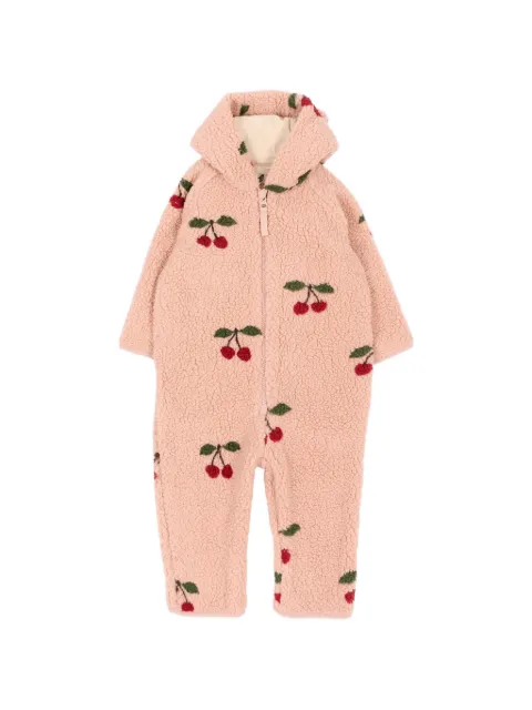 Konges Sløjd cherry-embroidered teddy-fleece romper