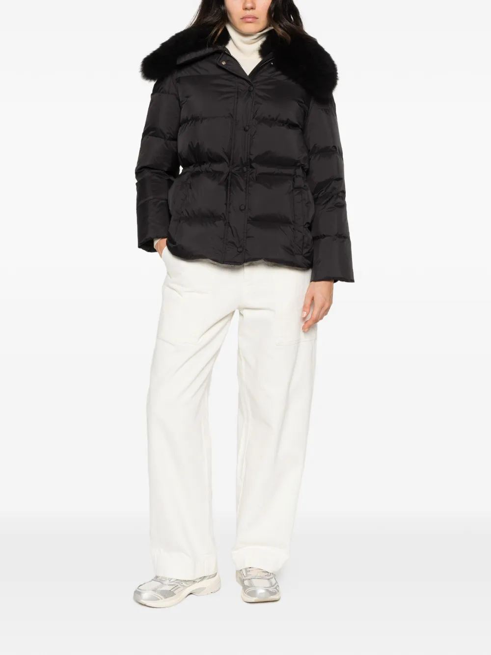 Yves Salomon fur-trim shawl-collar jacket Zwart
