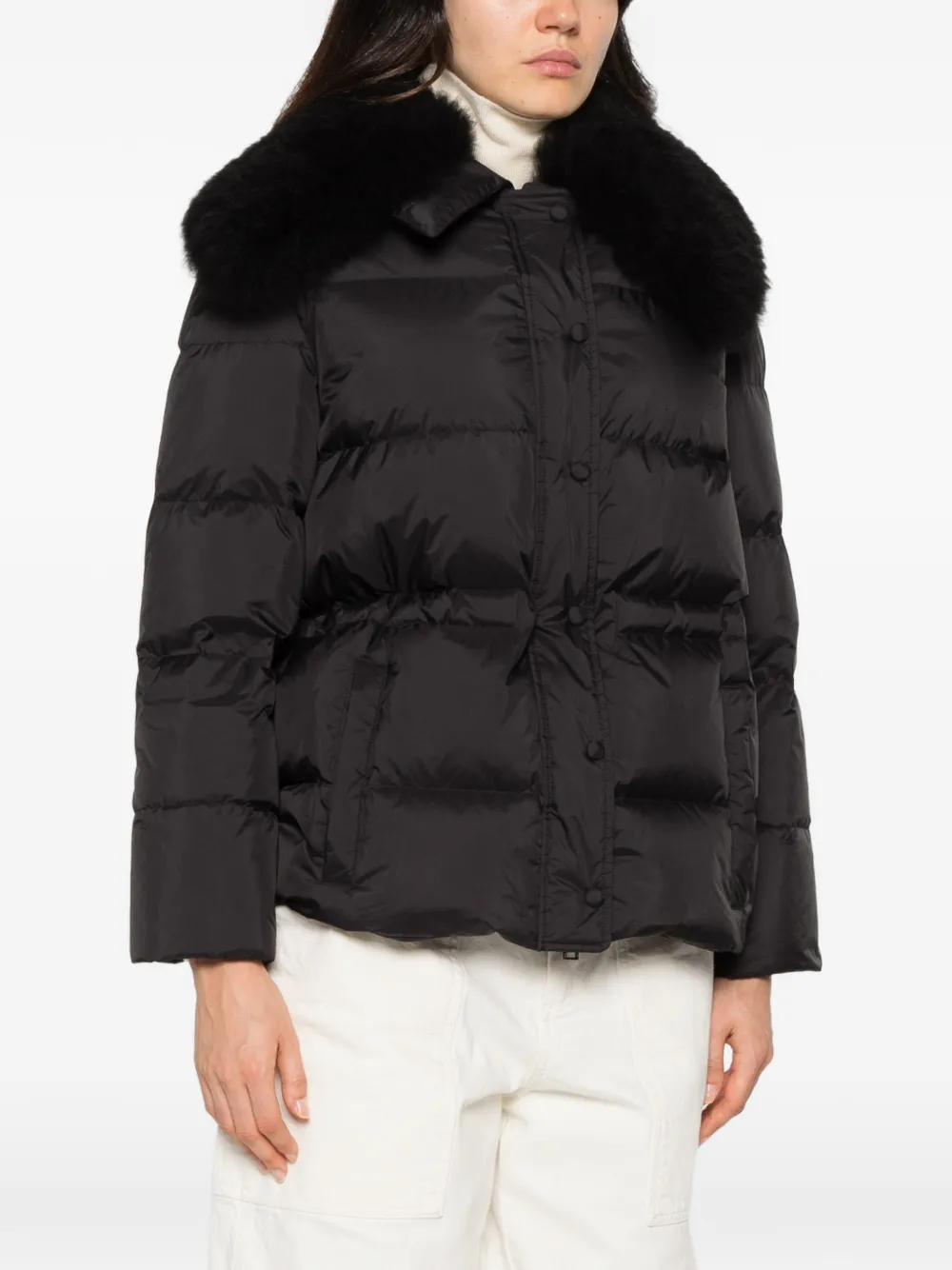 Yves Salomon fur-trim shawl-collar jacket Zwart