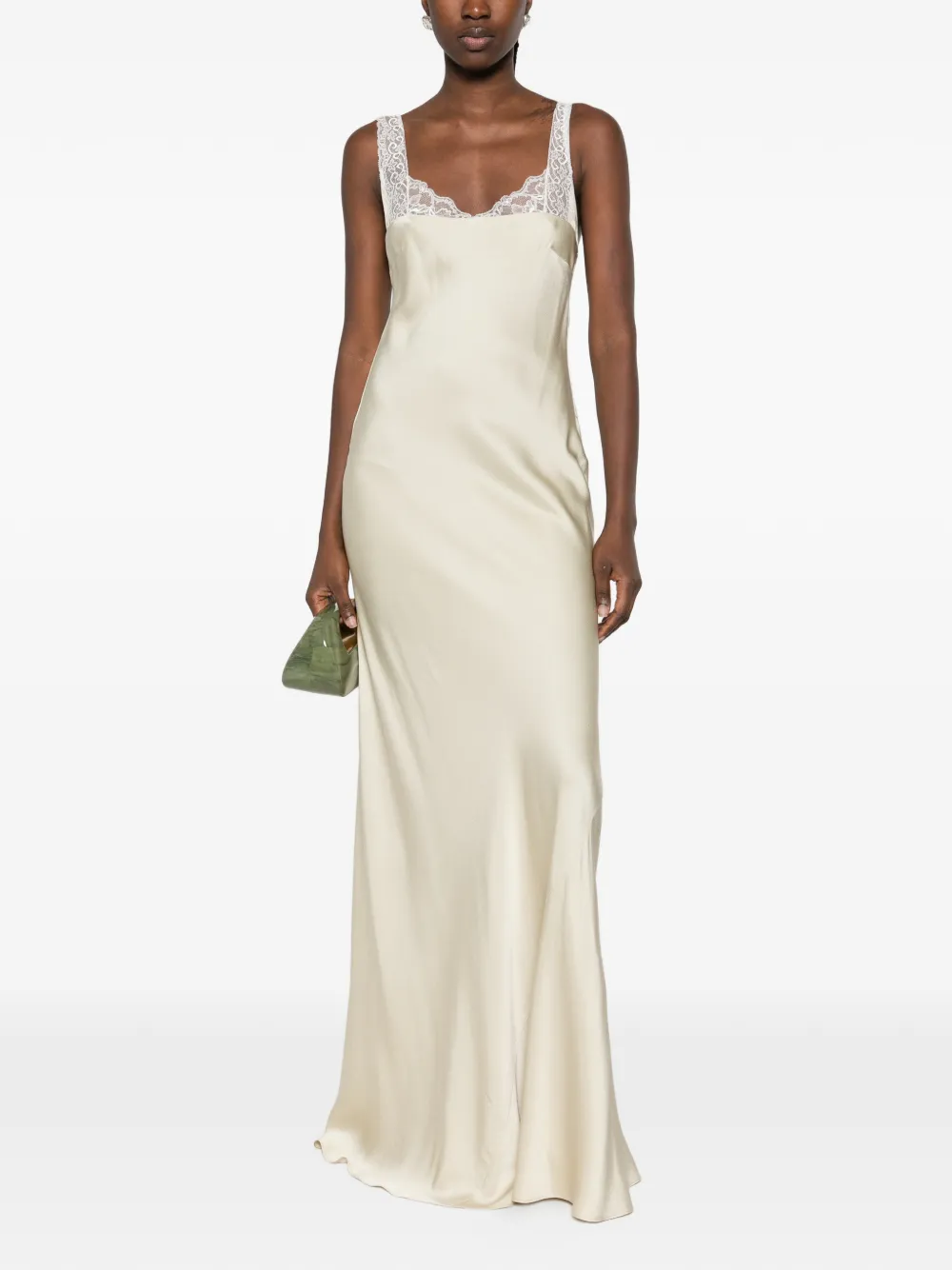 Forte lace-trim satin maxi dress Beige