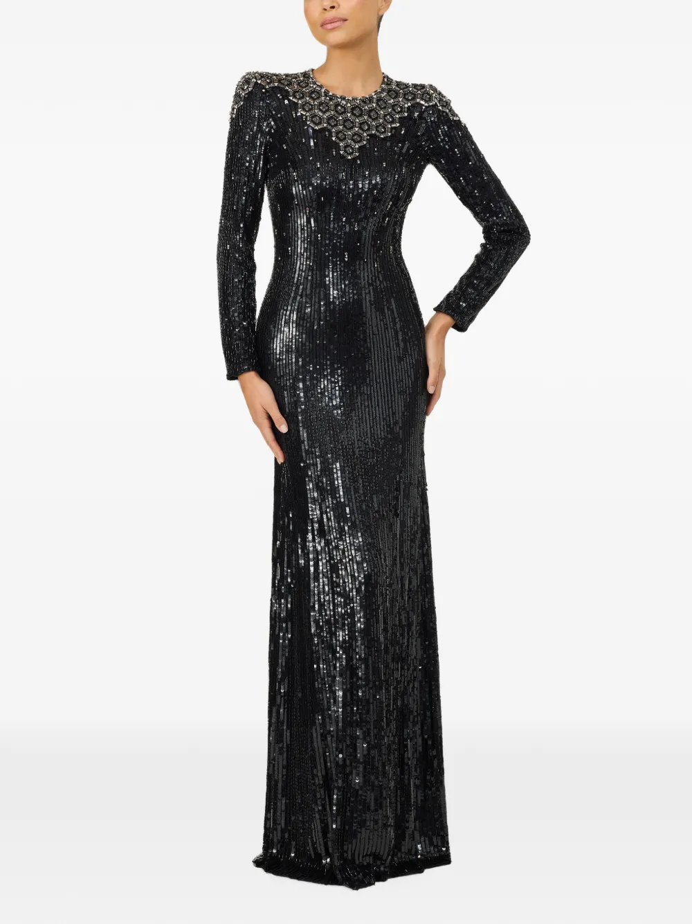 Jenny Packham sequin-embellished crystal-embroidery dress Zwart