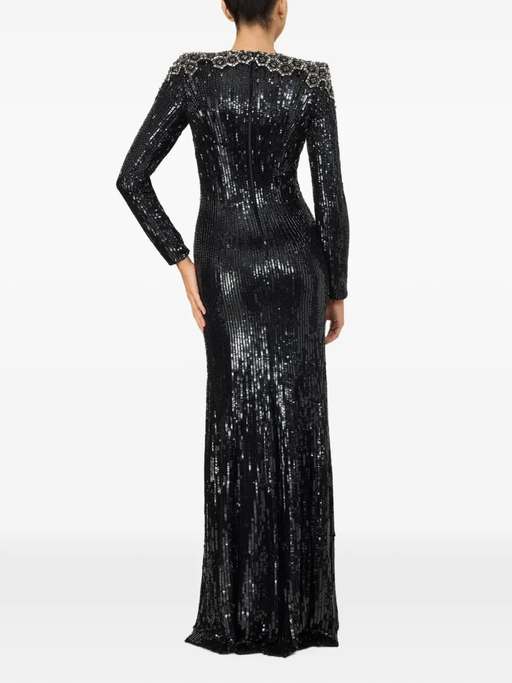 Jenny Packham sequin-embellished crystal-embroidery dress Zwart