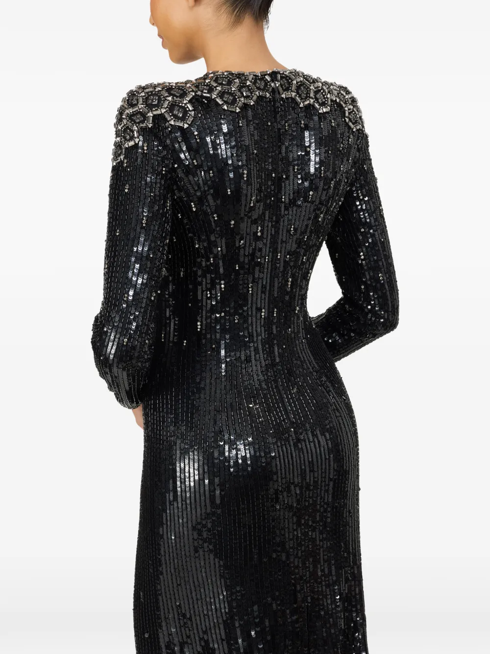 Jenny Packham sequin-embellished crystal-embroidery dress Zwart
