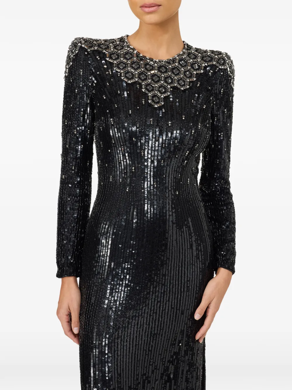Jenny Packham sequin-embellished crystal-embroidery dress Zwart