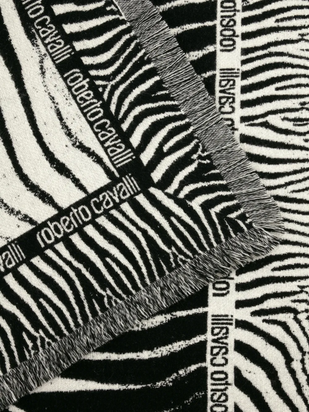 Roberto Cavalli Home Zebra-print fringed throw Wit
