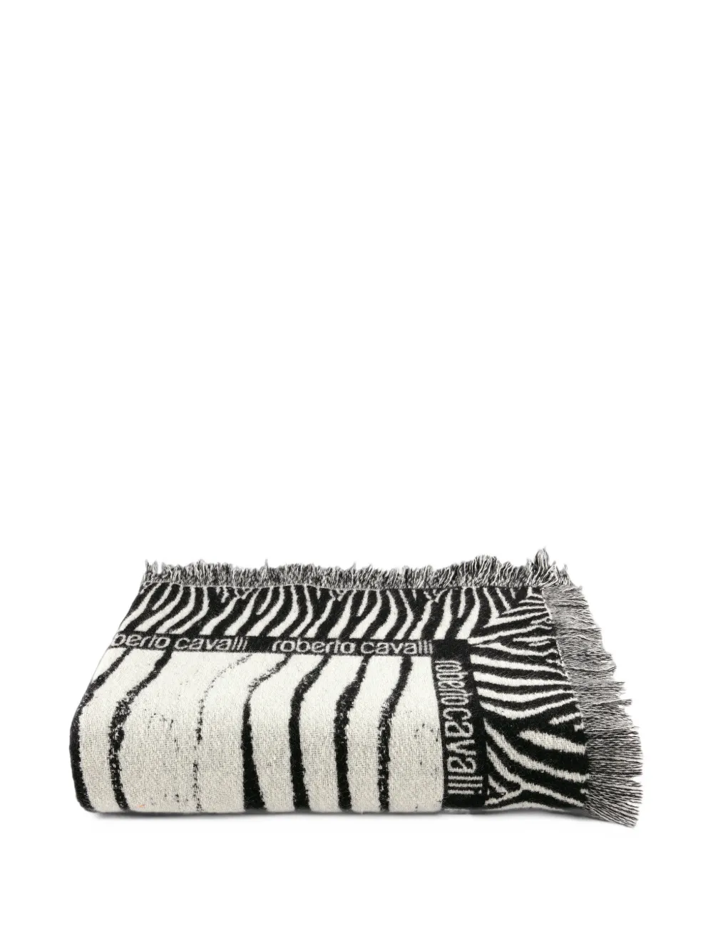 Roberto Cavalli Home Zebra-print fringed throw Wit