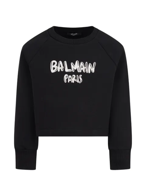 Balmain Kids logo-print crop sweatshirt