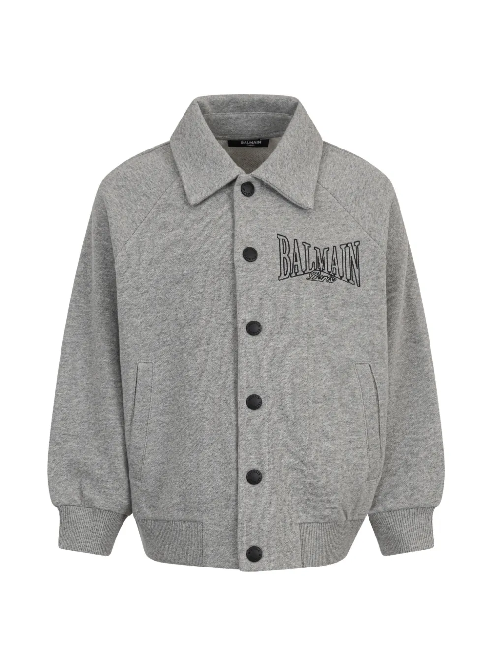 Balmain Kids logo-embroidered button-up bomber jacket - Grau