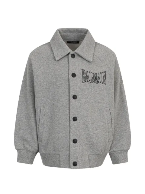Balmain Kids logo-embroidered button-up bomber jacket