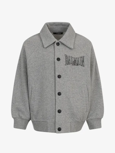 Balmain Kids logo-embroidered button-up bomber jacket