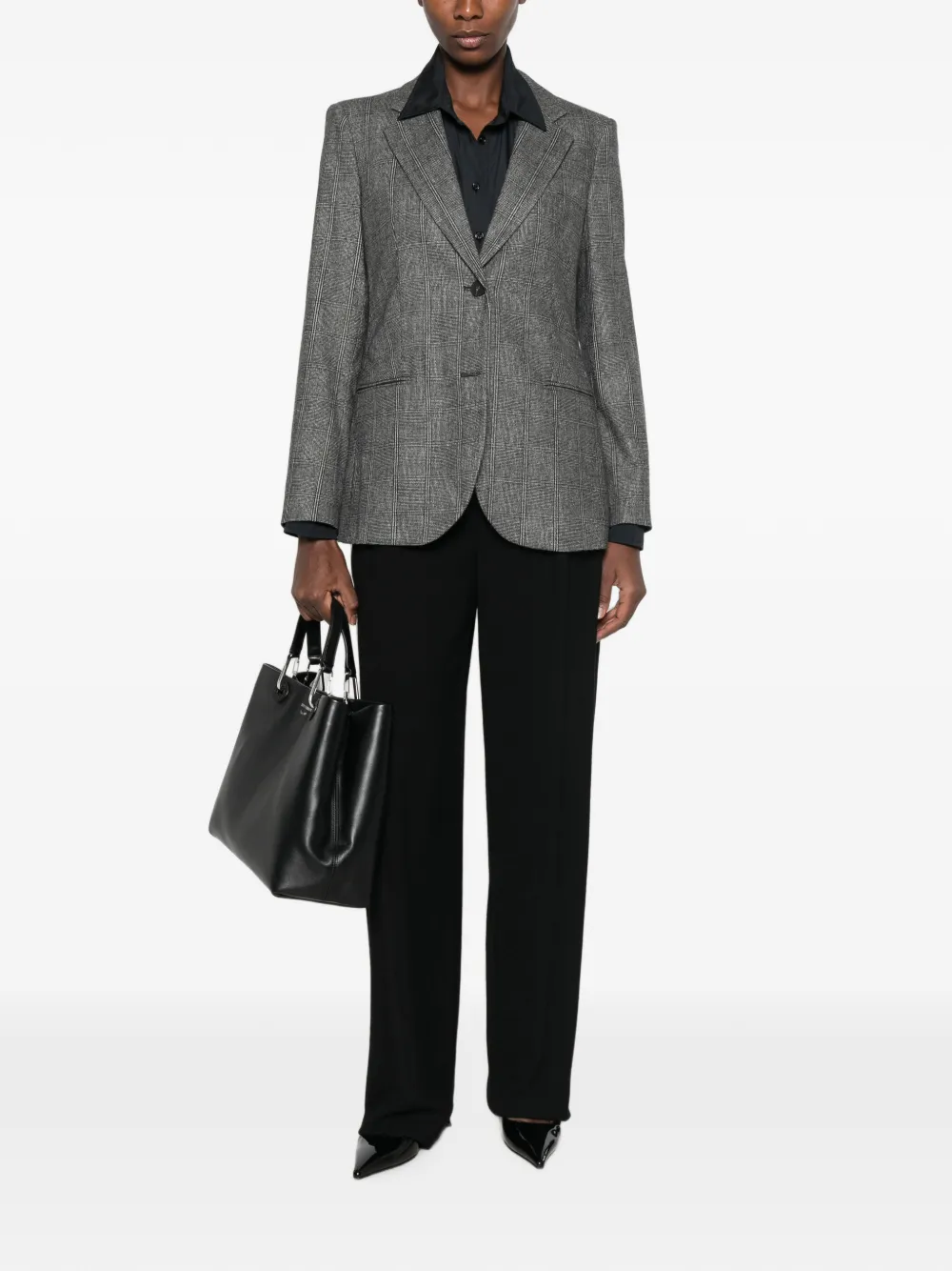 Emporio Armani check-pattern single-breasted blazer Grijs