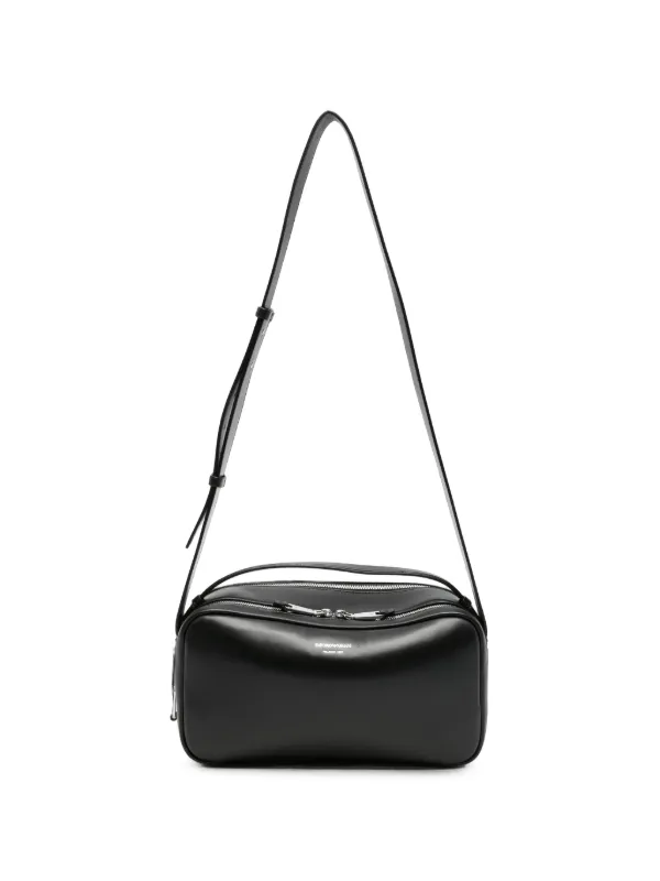 Emporio Armani Logo-stamp Leather Shoulder Bag in Black