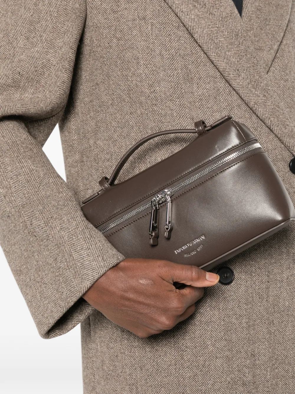 Emporio Armani Schoudertas met logoprint en rits Bruin