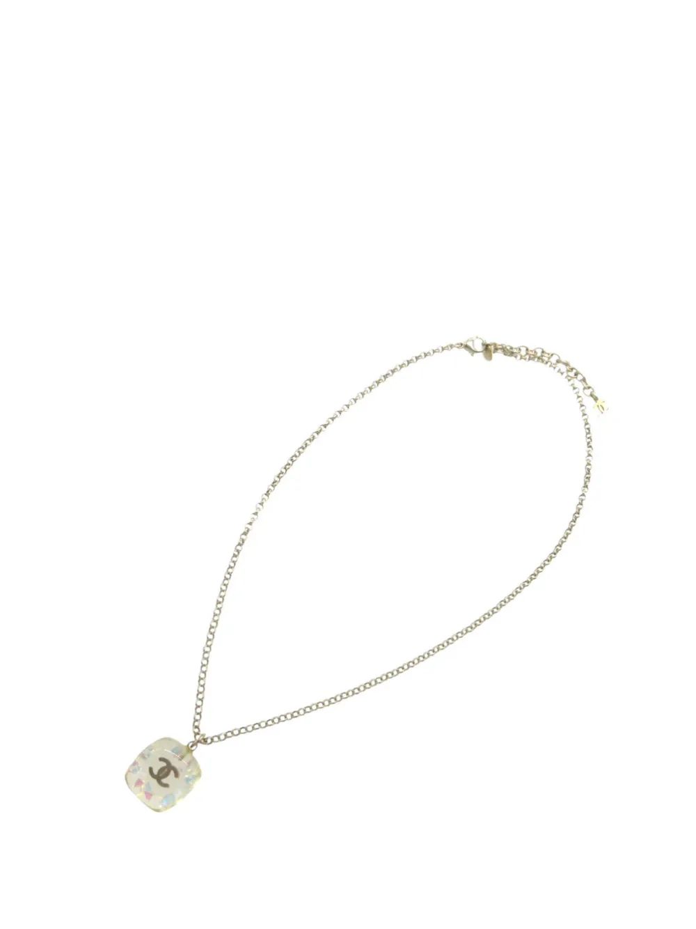CHANEL Pre-Owned 2006 CC Brass Resin Square Pendant Necklace costume necklace - Argento