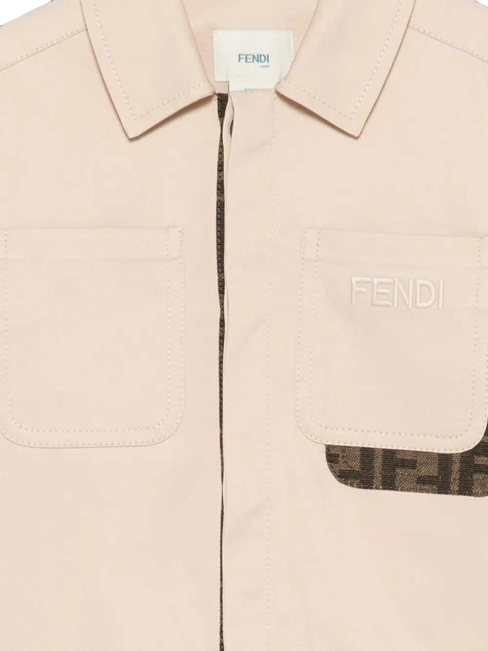 Fendi Kids Shirt met opgestikte zak en FF-patroon Beige