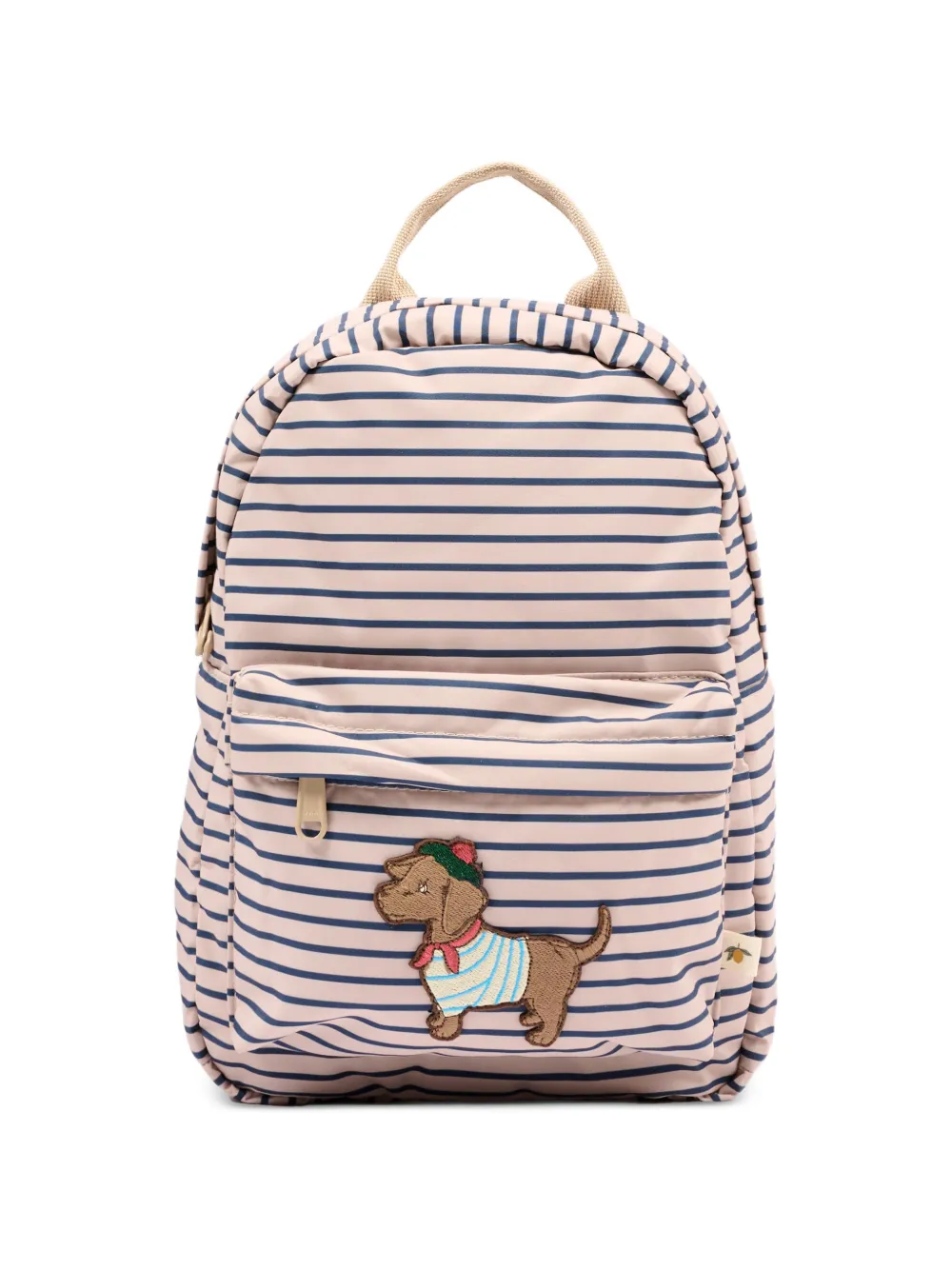 Konges Sløjd Nohr gestreepte mini-rugzak met hondenpatch Beige
