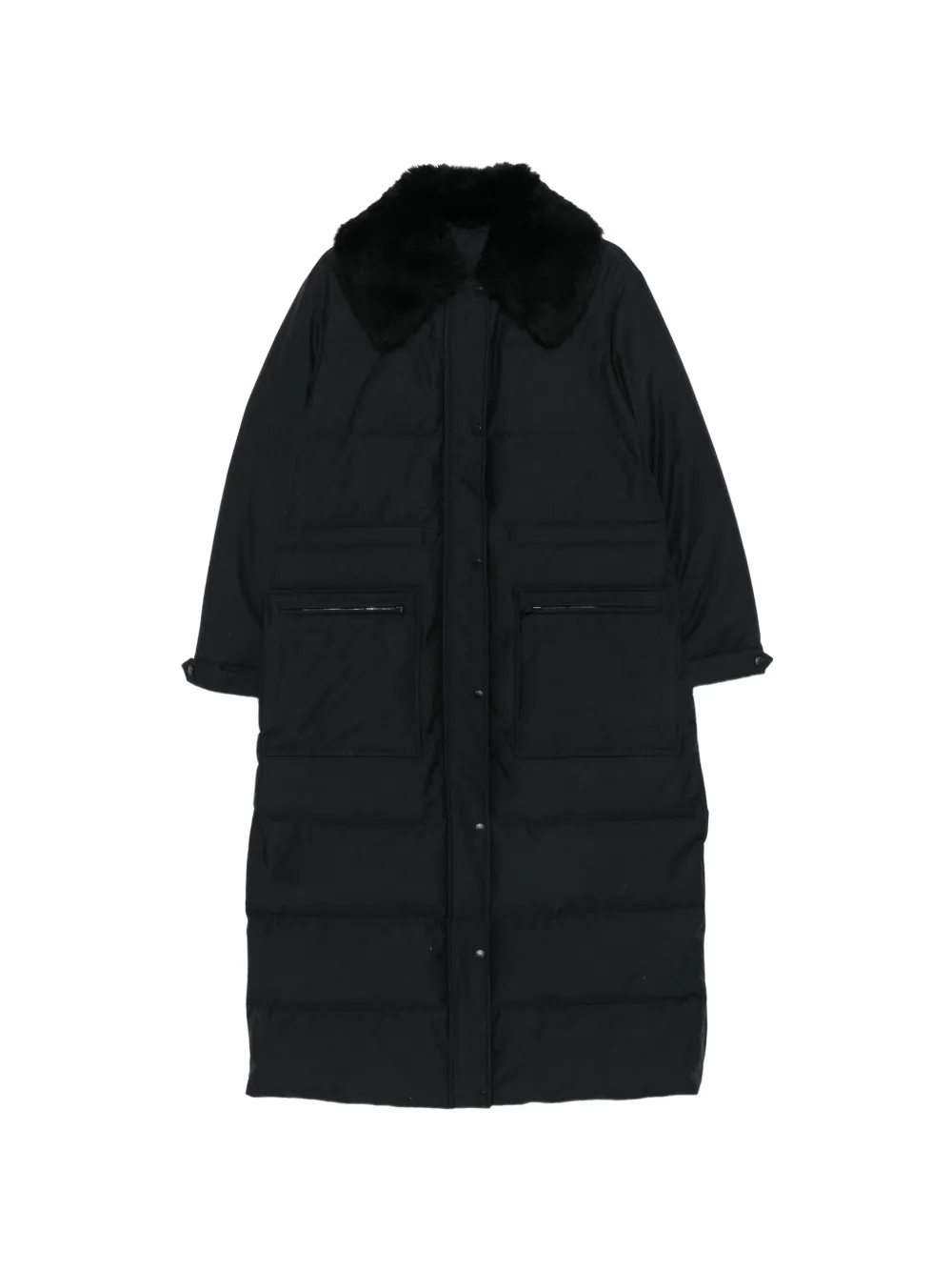 Yves Salomon shearling-collar quilted coat Zwart