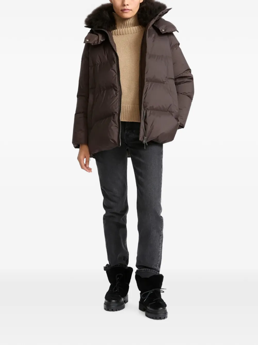 Yves Salomon fur-trim hooded jacket Bruin