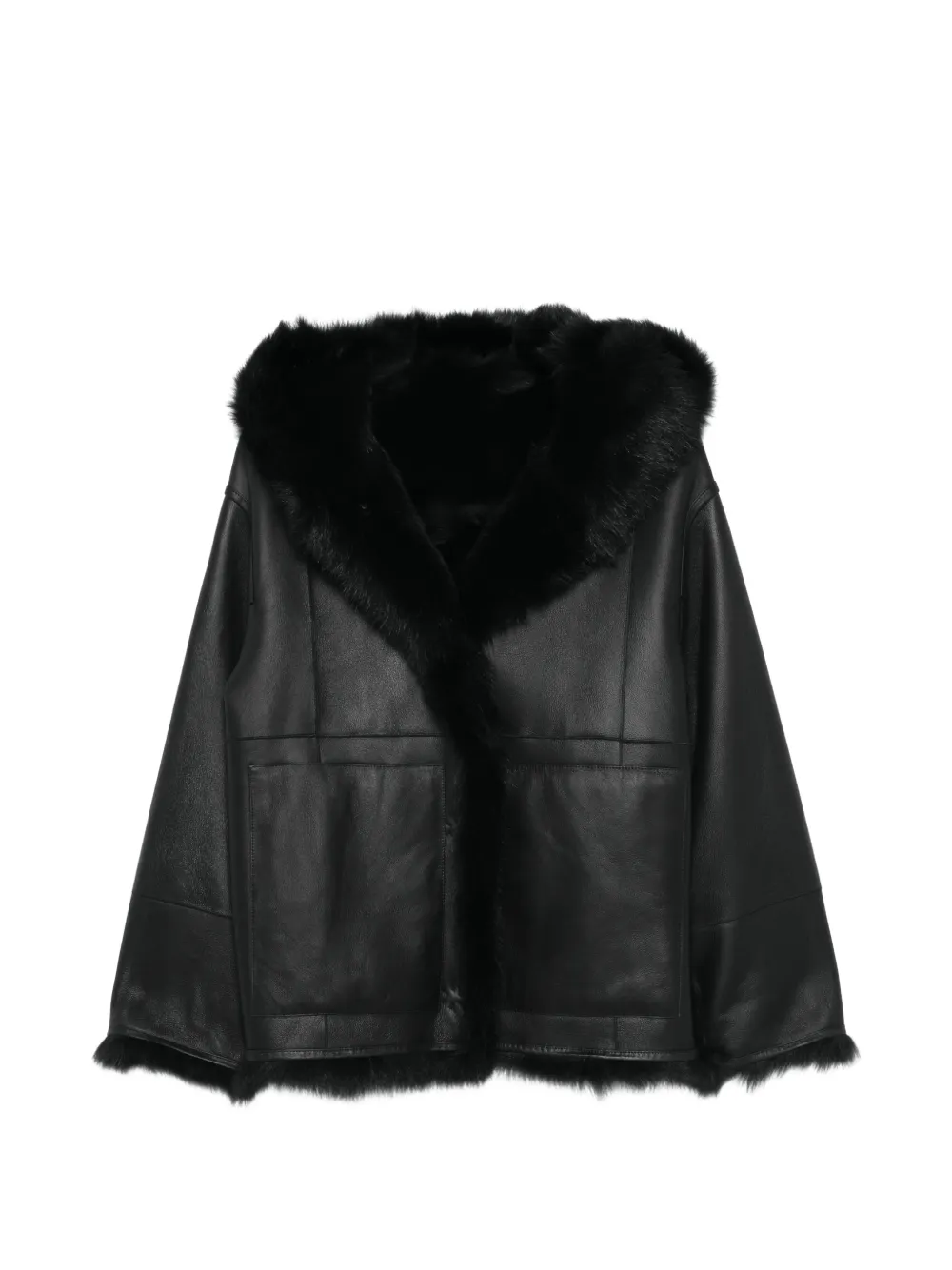 Yves Salomon reversible leather and shearling hooded jacket Zwart
