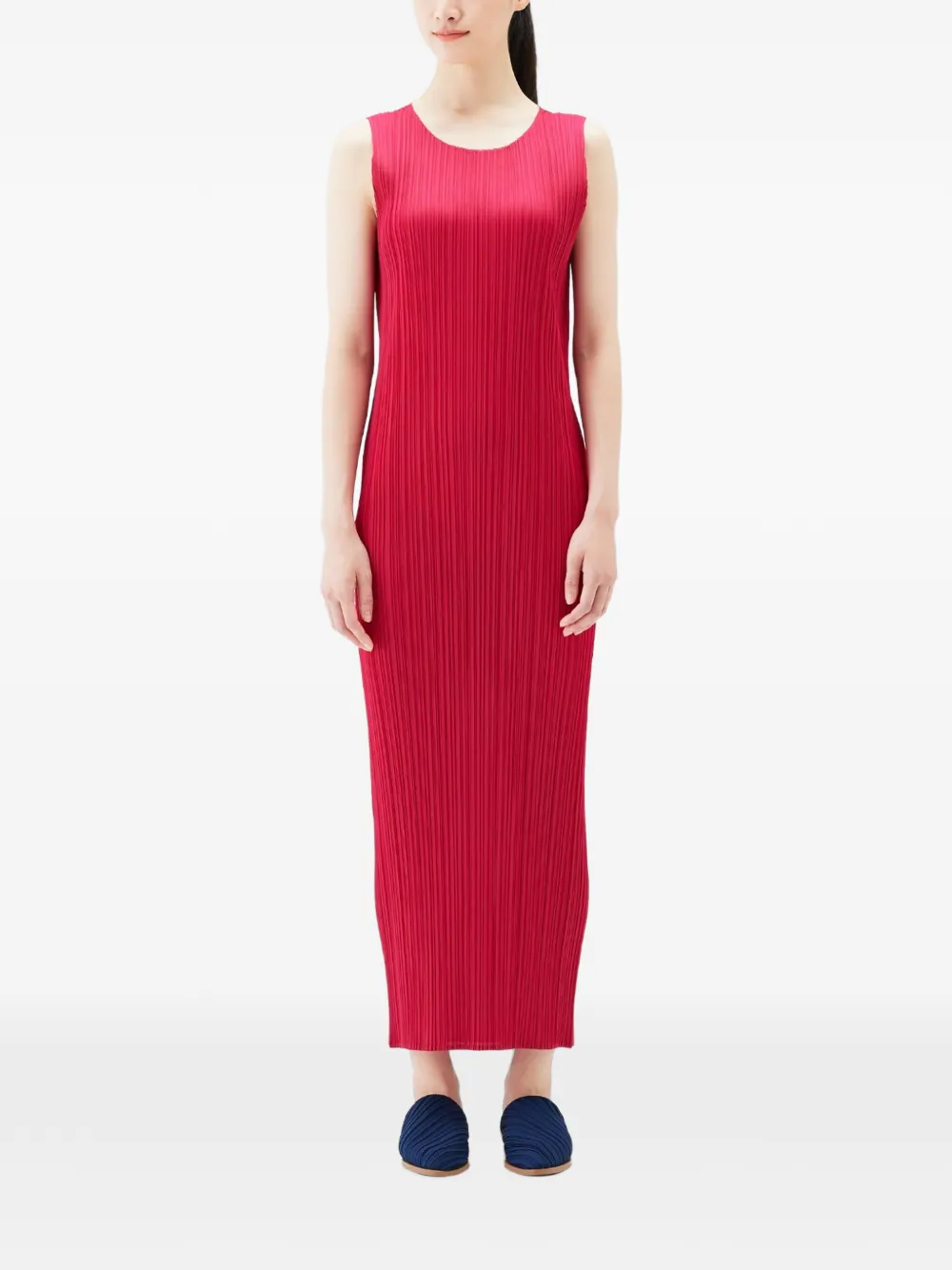 Pleats Please Issey Miyake Geplooide mouwloze maxi-jurk Rood