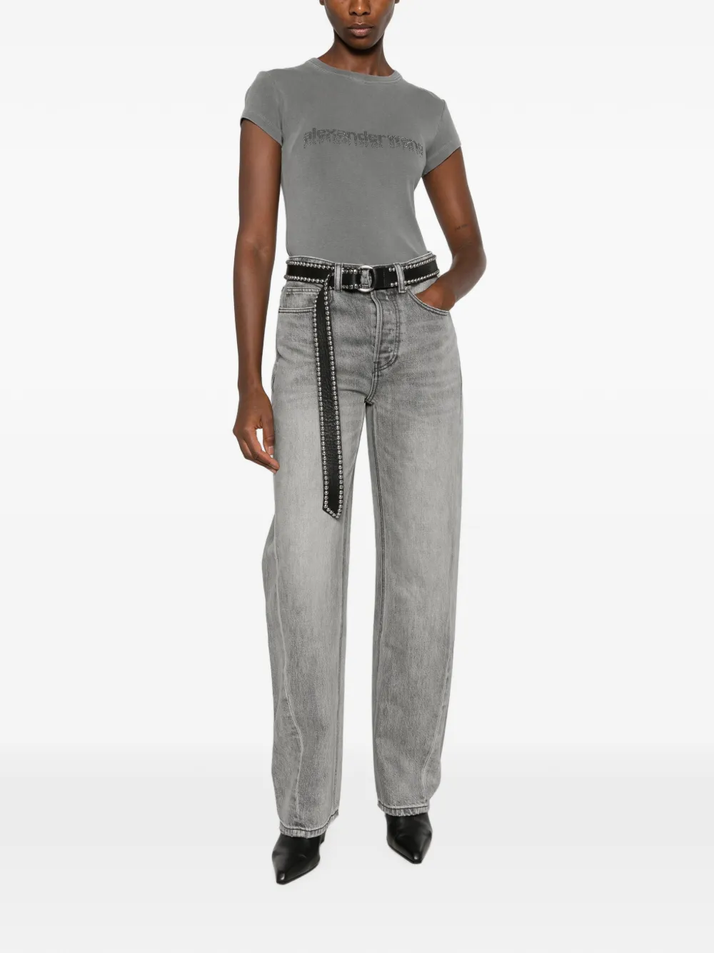 Alexander Wang logo-print wide-leg jeans - Grigio