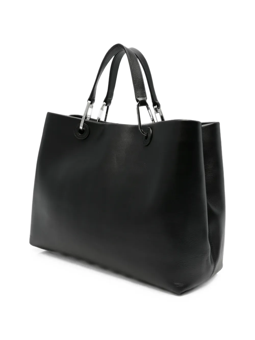 Emporio Armani logo-stamp leather tote bag Zwart