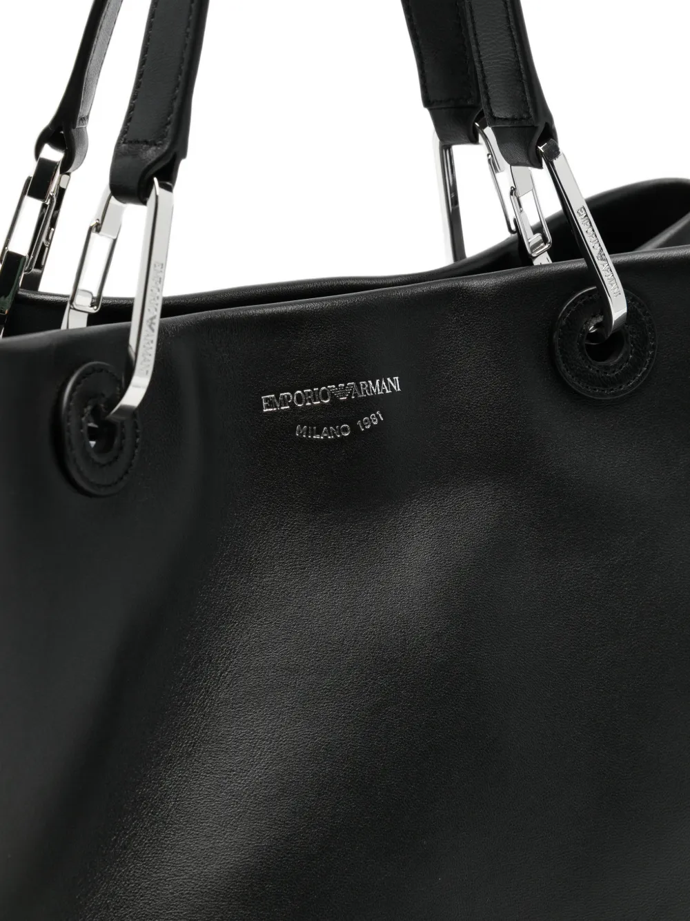 Emporio Armani logo-stamp leather tote bag Zwart
