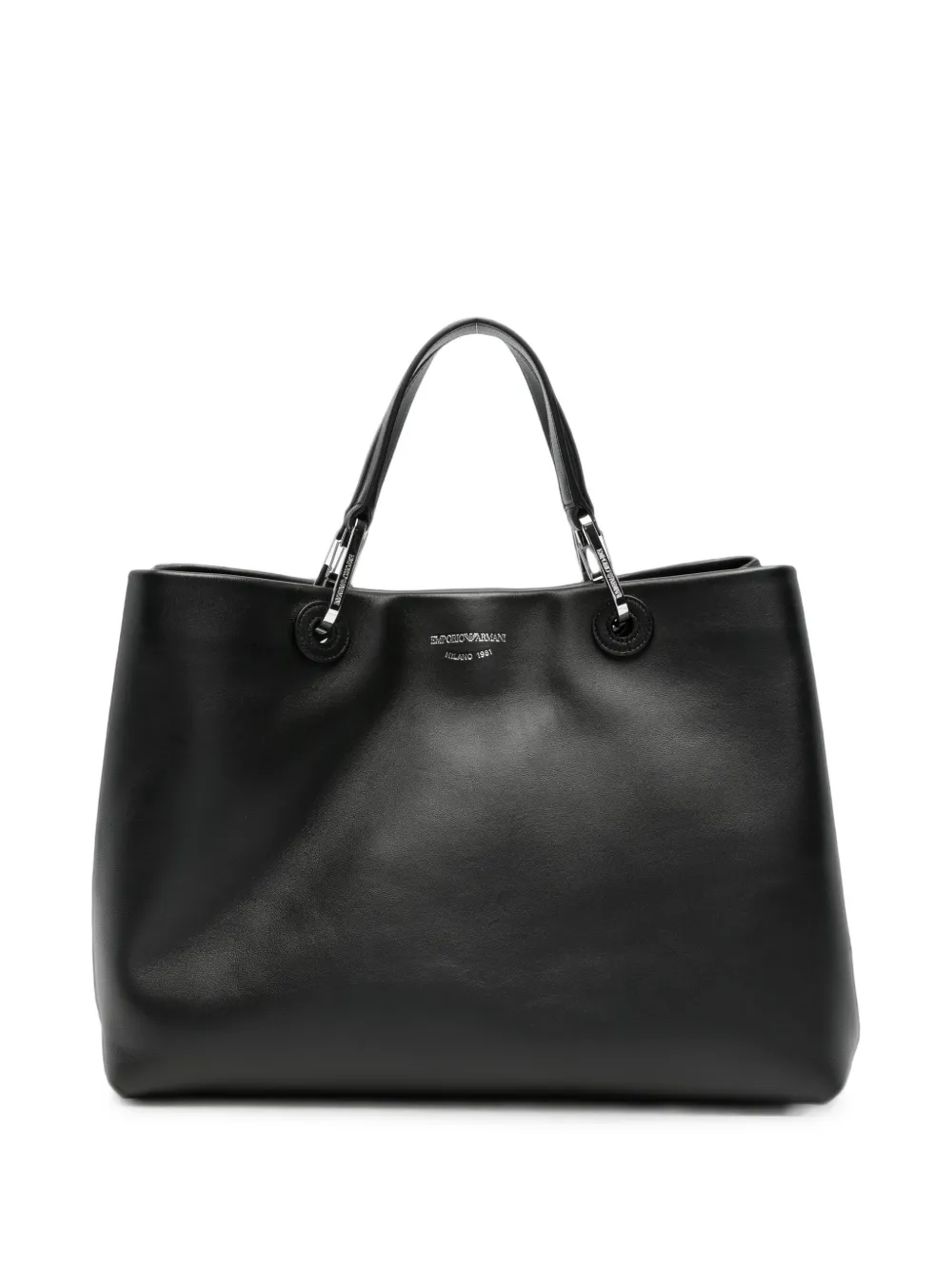 Emporio Armani logo-stamp leather tote bag Zwart