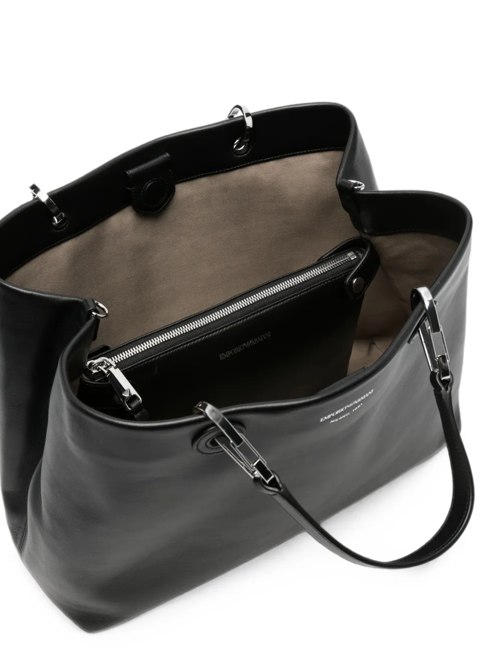 Emporio Armani logo-stamp leather tote bag Zwart