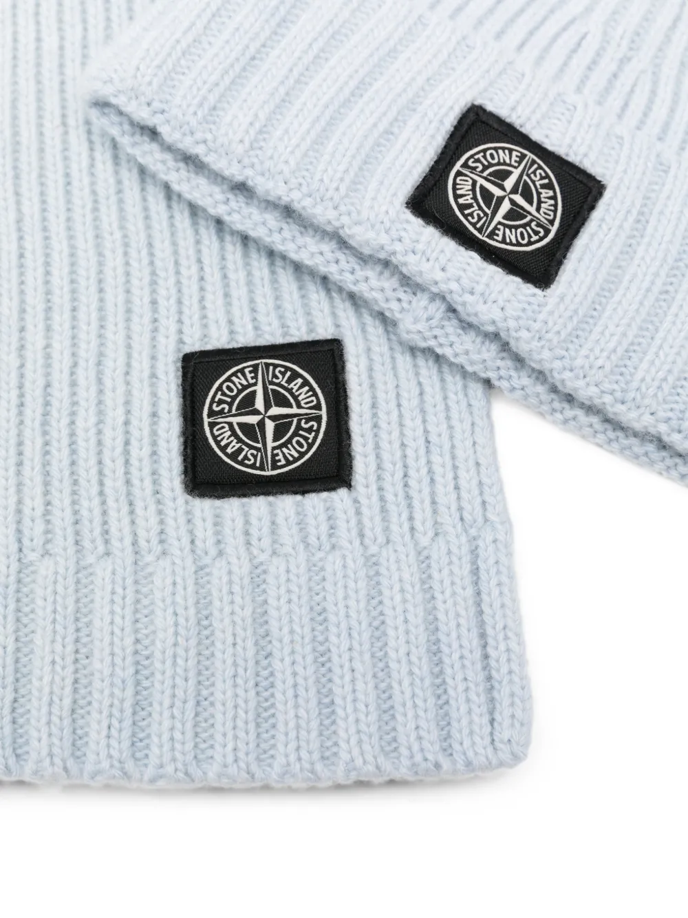 Stone Island Junior Ribgebreid vest met logopatch Blauw