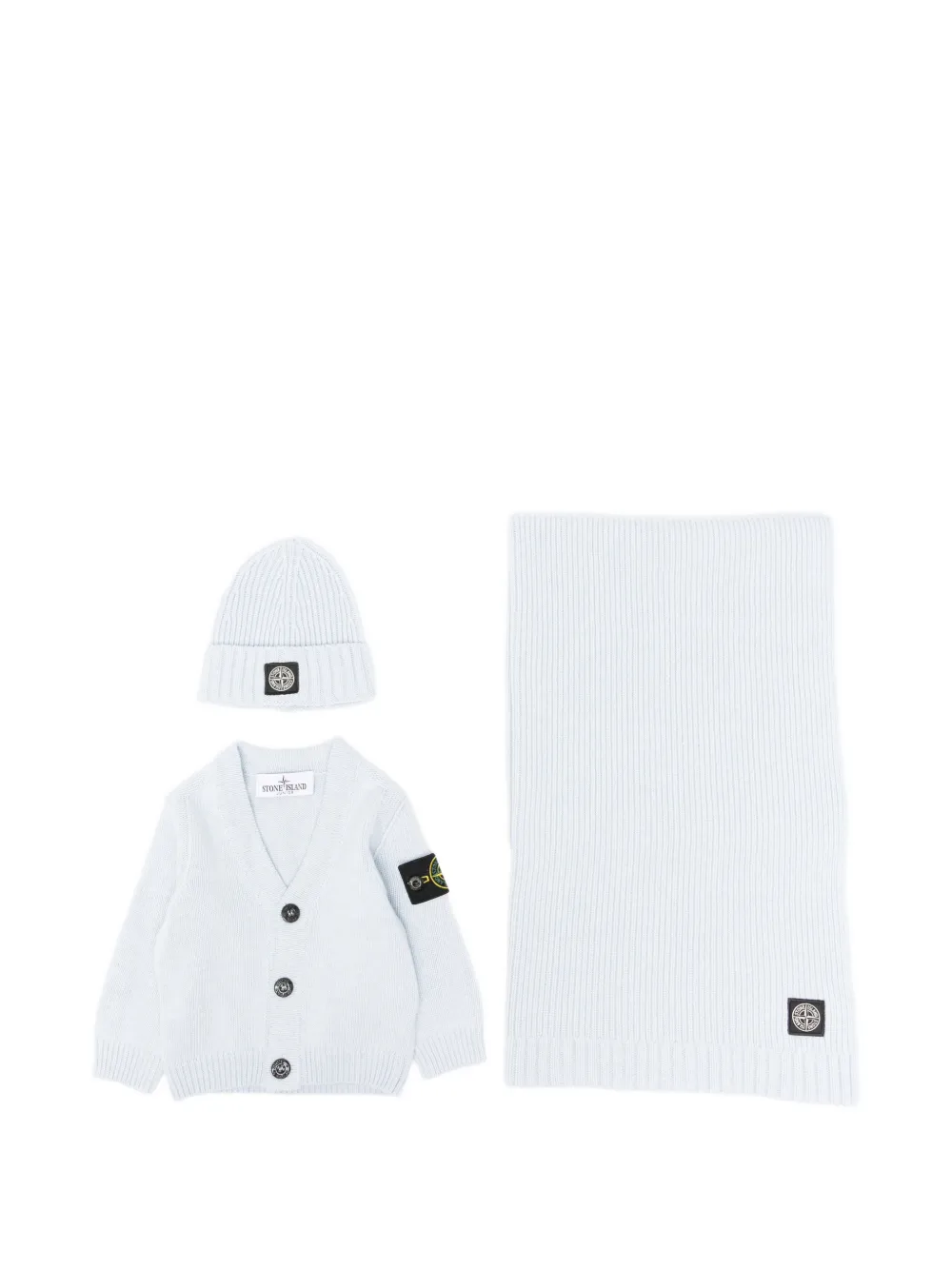Stone Island Junior logo-patch ribbed-knit cardigan set - Blu