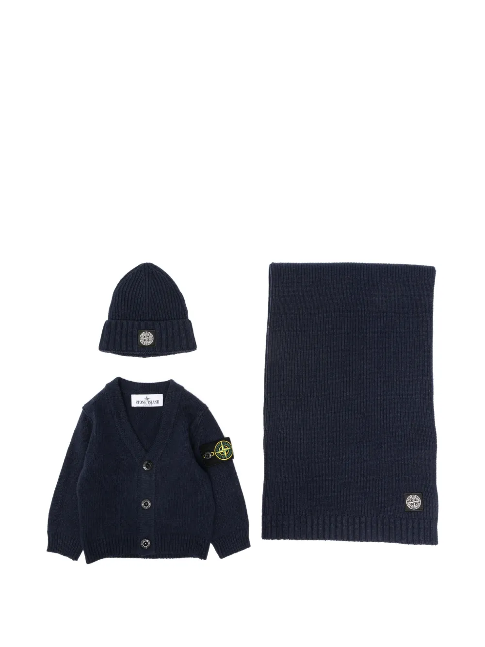 Stone Island Junior Compass-patch ribbed-knit cardigan set - Blu