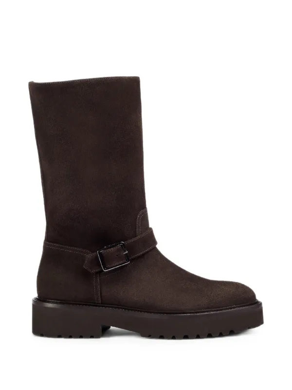 Doucal's Buckled Suede Boots in Brown