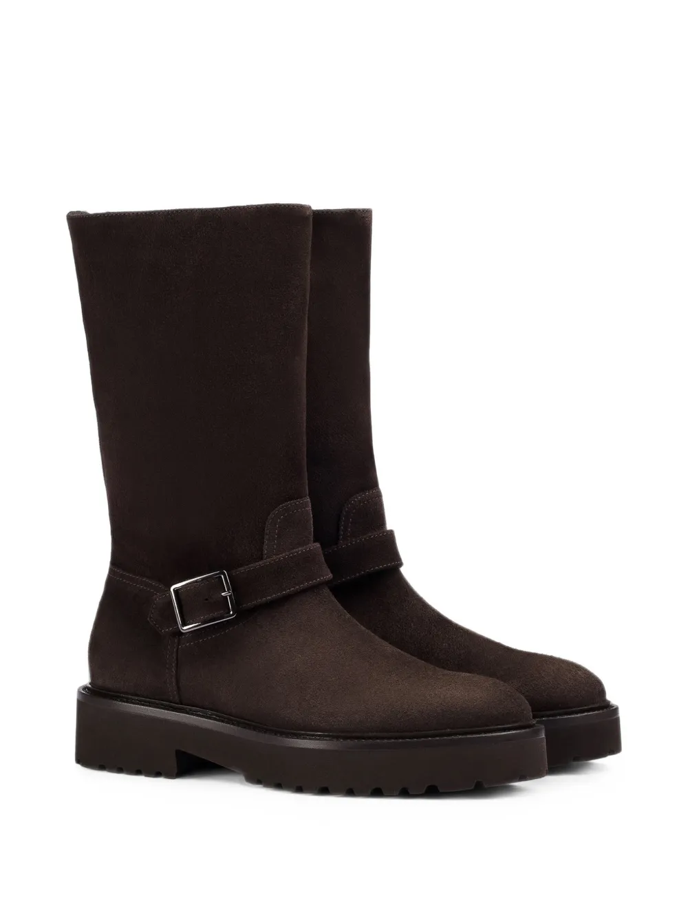 Doucal's Buckled Suede Boots in Brown, view 2
