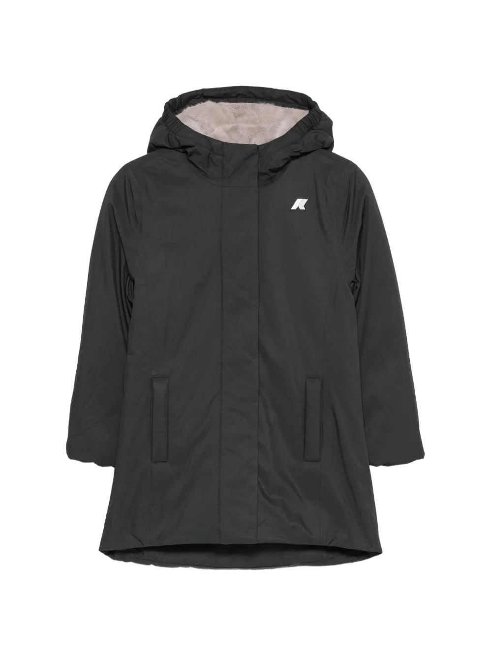 K Way Kids hooded logo-patch coat - Nero