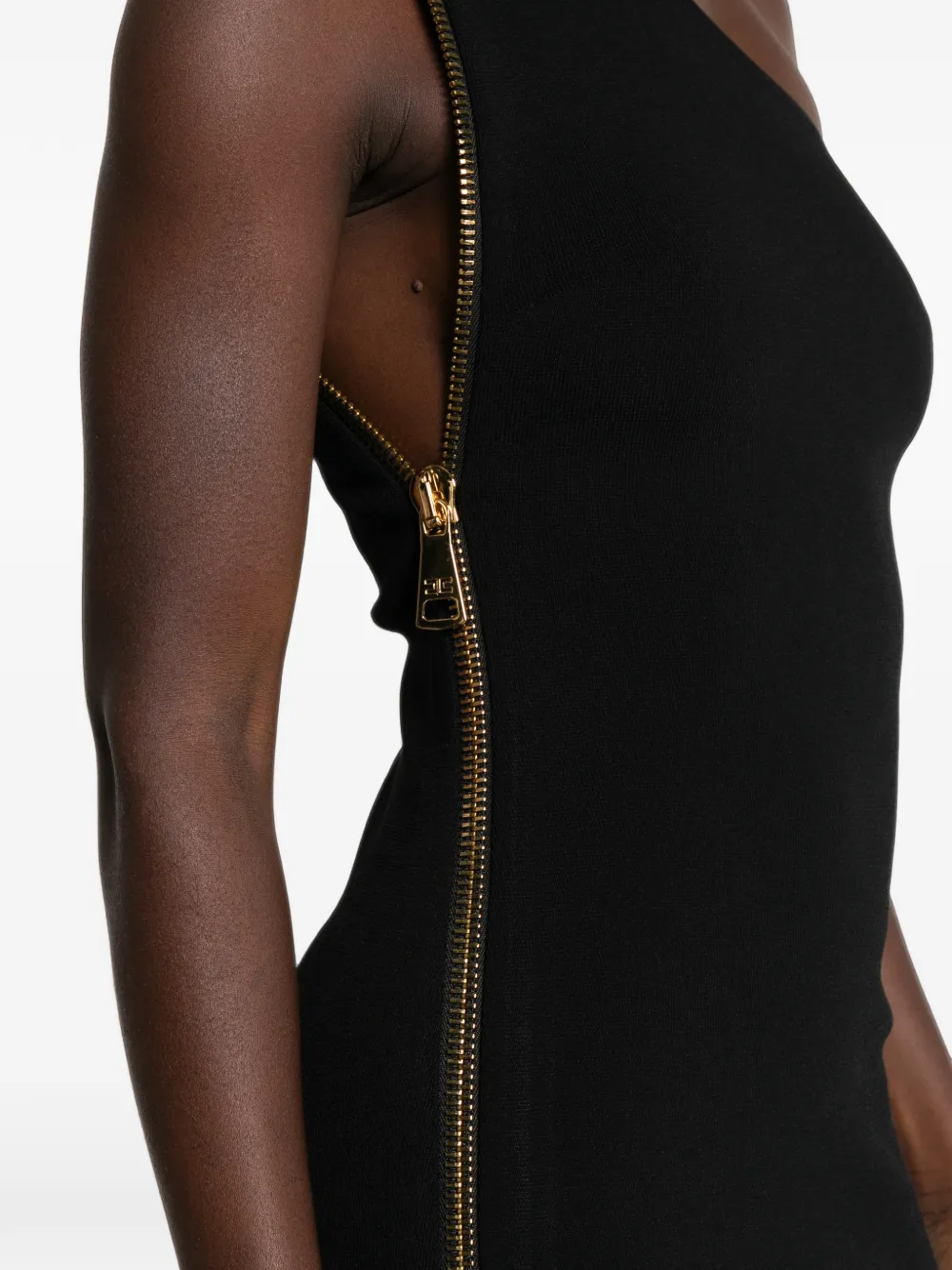 Elisabetta Franchi Asymmetrische maxi-jurk met ritsdetail Zwart