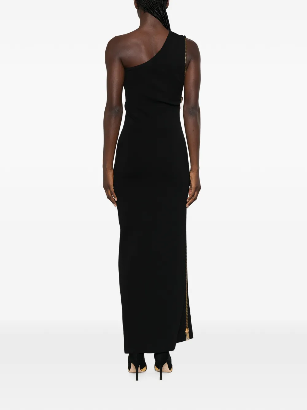 Elisabetta Franchi Asymmetrische maxi-jurk met ritsdetail Zwart