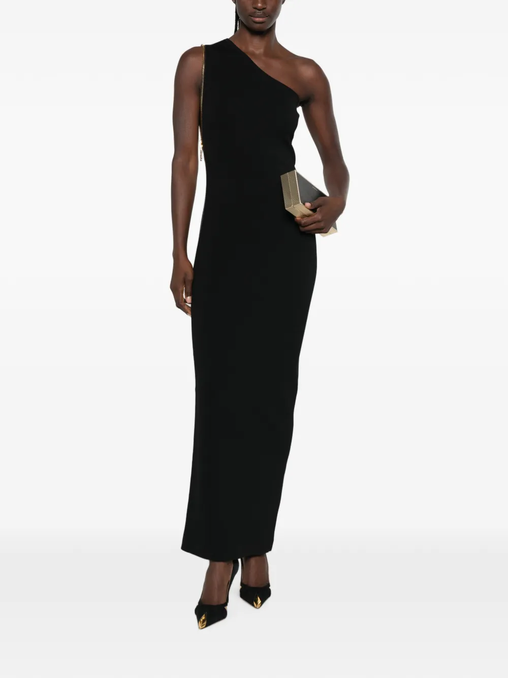 Elisabetta Franchi Asymmetrische maxi-jurk met ritsdetail Zwart