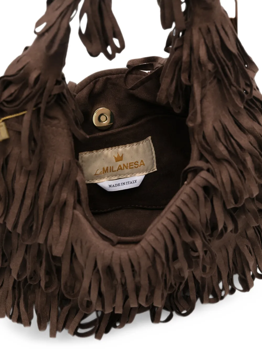 la milanesa Capucine clutch met franje Bruin