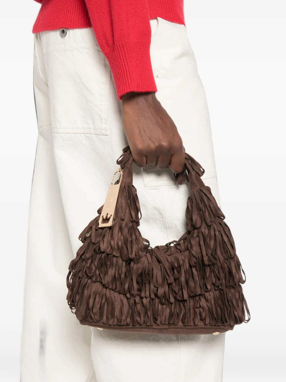 la milanesa Capucine clutch met franje Bruin