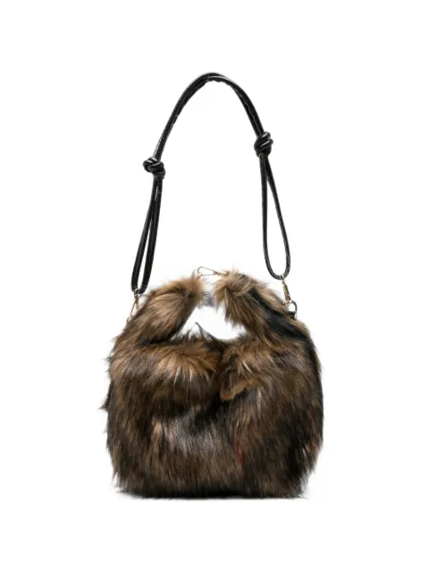 la milanesa bolso de hombro de pelo artificial con placa del logo
